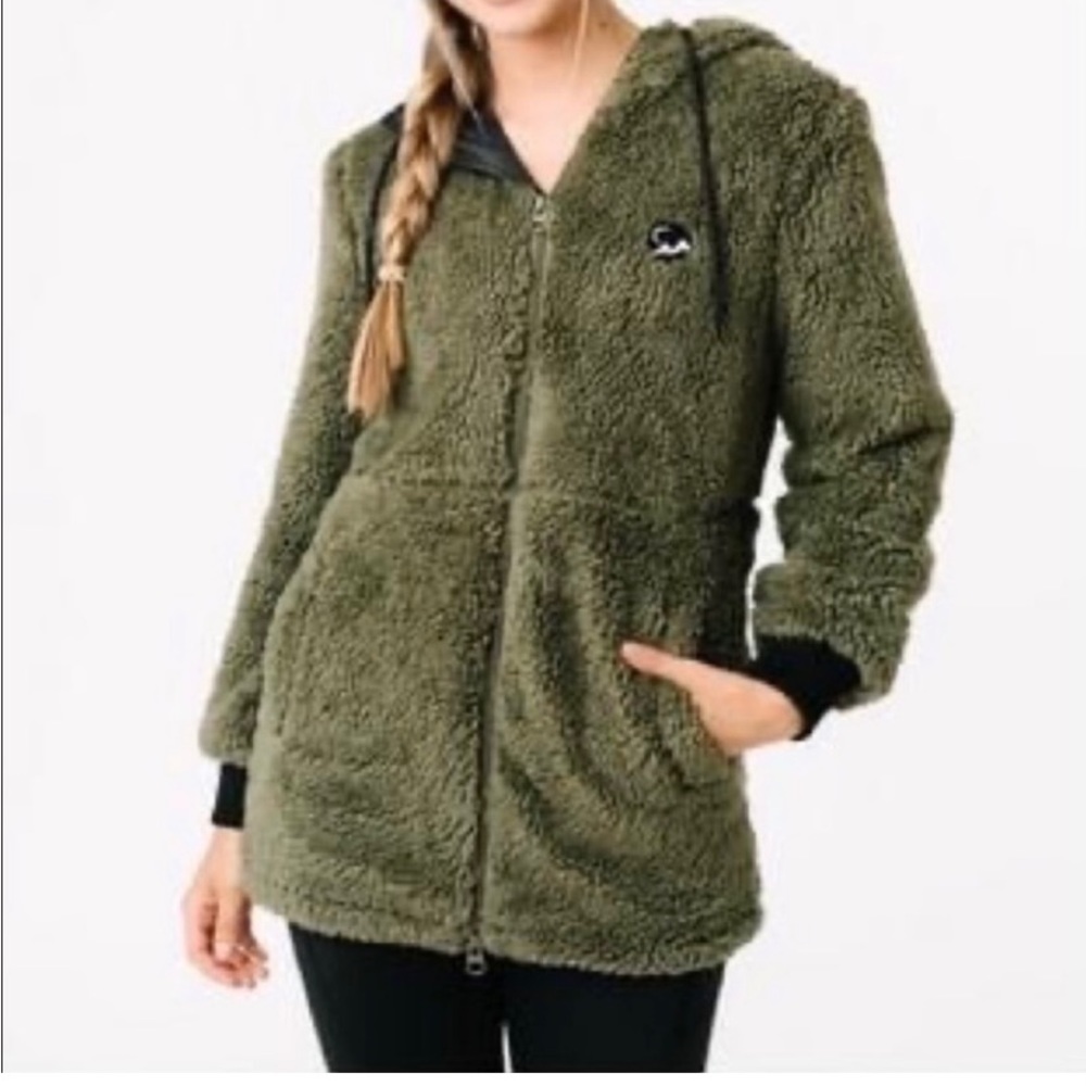 Zyia Olive Long Hooded Teddy Jacket